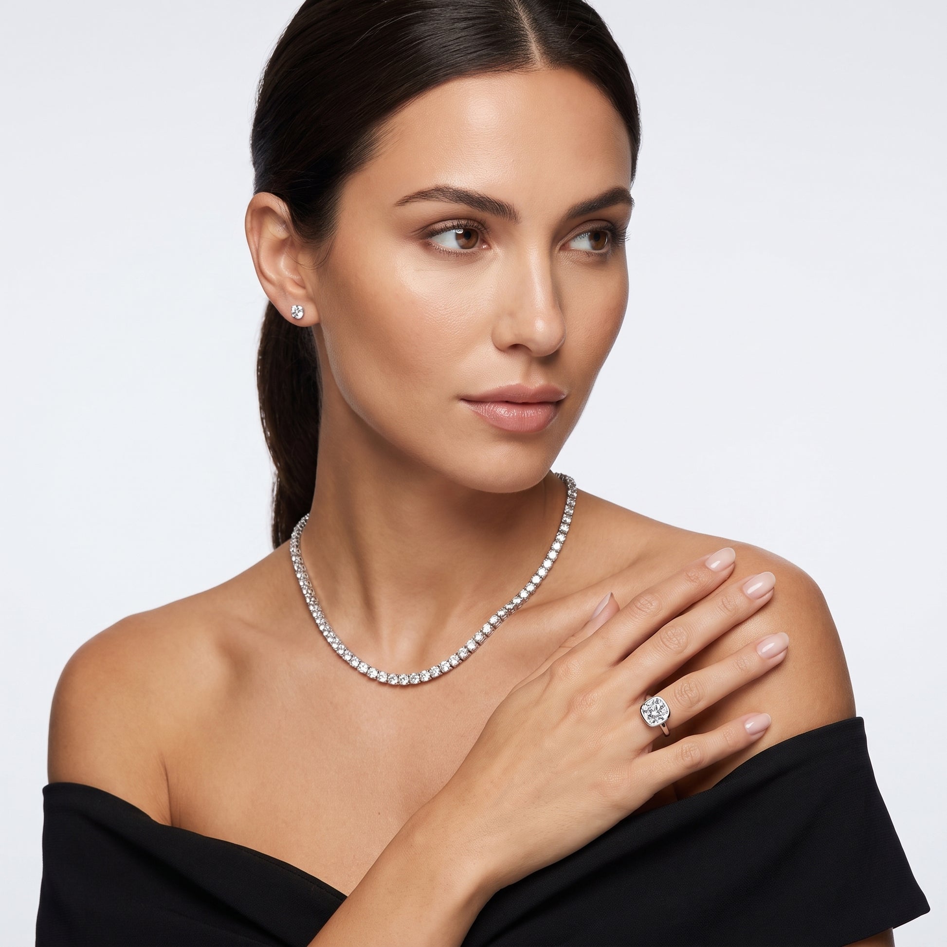 Maeve Bezel Solitaire Cushion Diamond Ring in Silver - model.jpg