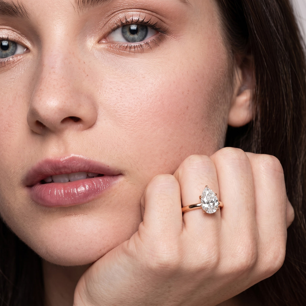 Serena Blossom Solitaire Pear Diamond Engagement Ring in Rose Gold - model.jpg