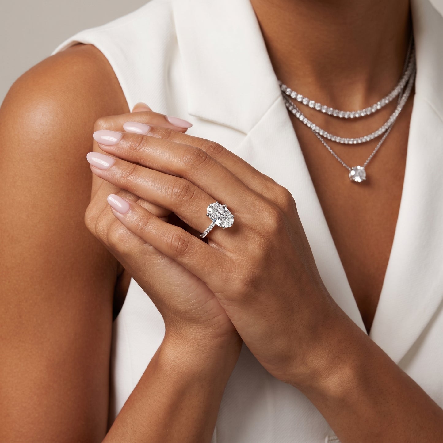 Juna French Pavé Solitaire Oval Diamond Engagement Ring in White Gold - model.jpg