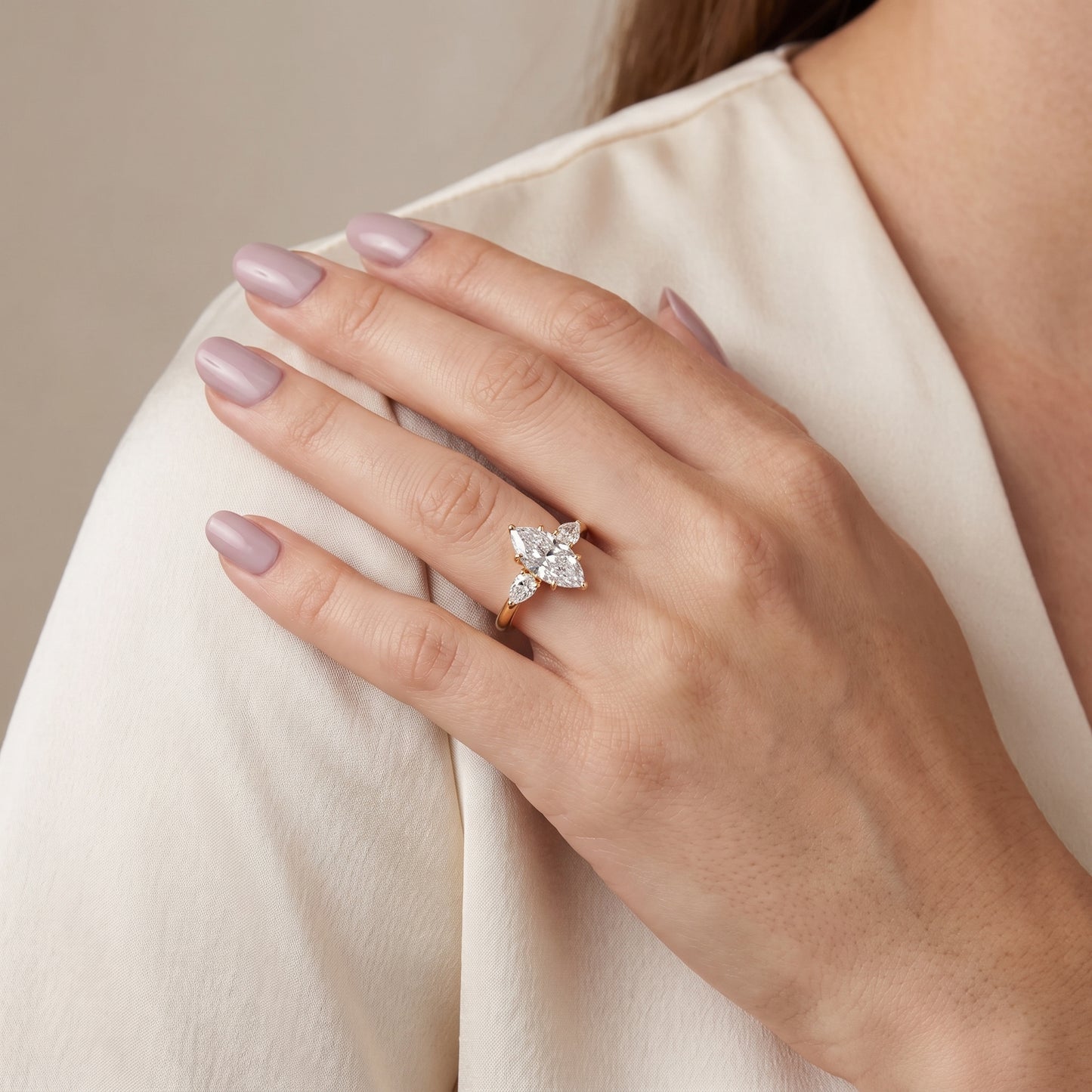 Phoebe Three-Stone Marquise Diamond Ring in Yellow Gold - model.jpg