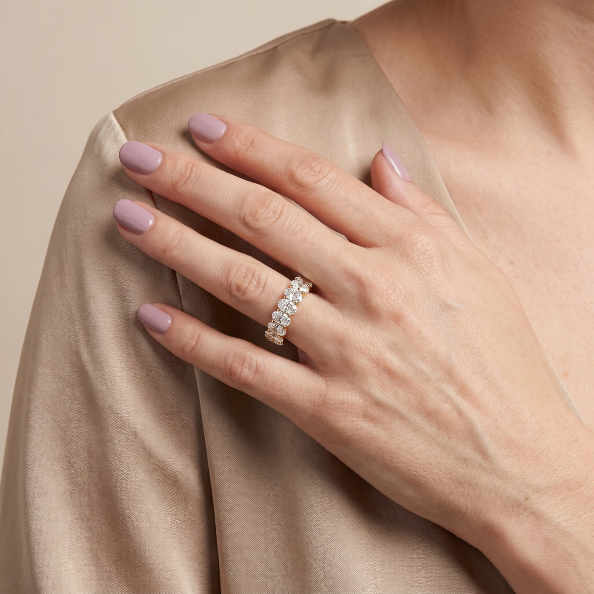 Marlowe Shared Prong Oval Diamond Eternity Band in Yellow Gold - model.jpg