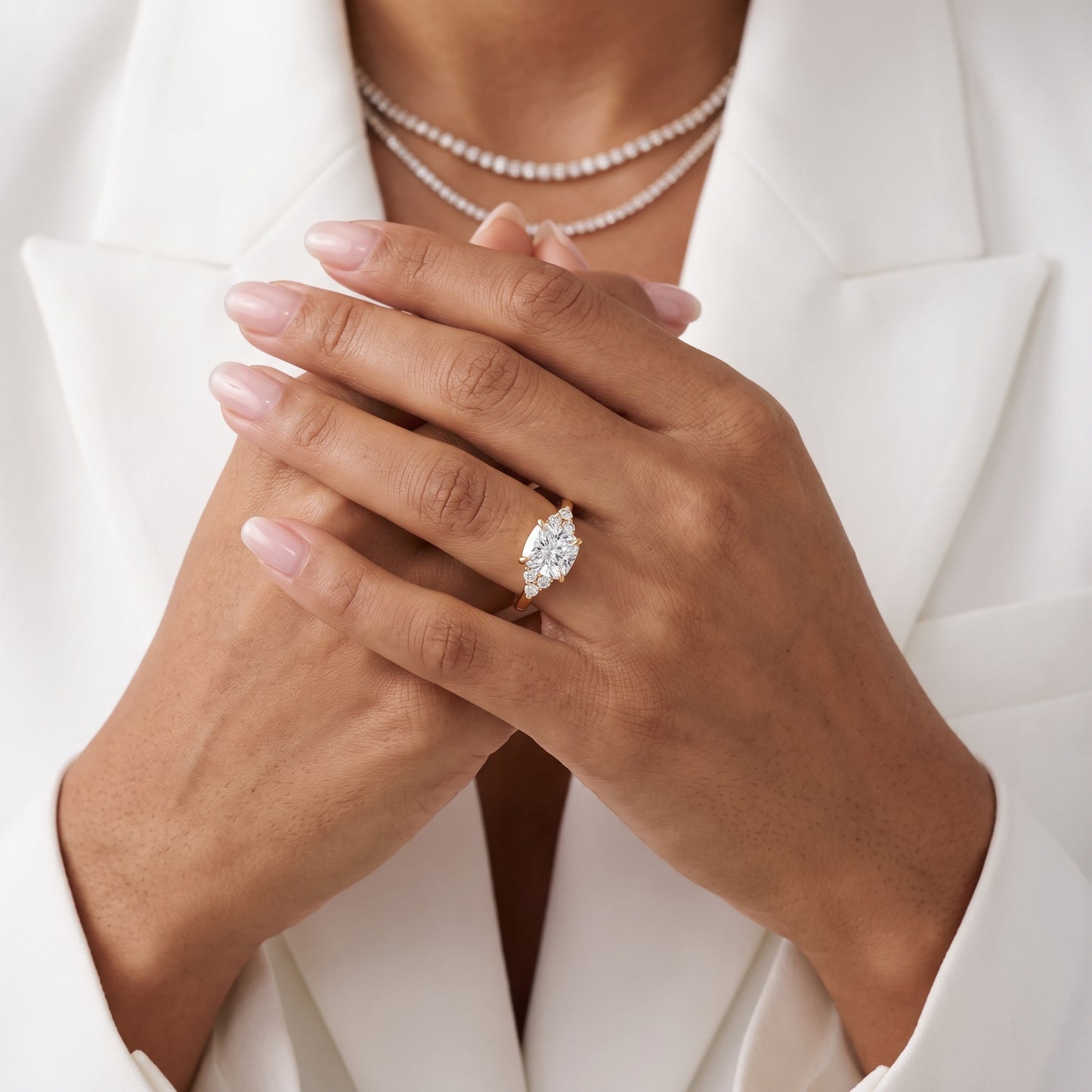 Anya Sidestone Cluster Cushion Diamond Ring in Yellow Gold - model.jpg