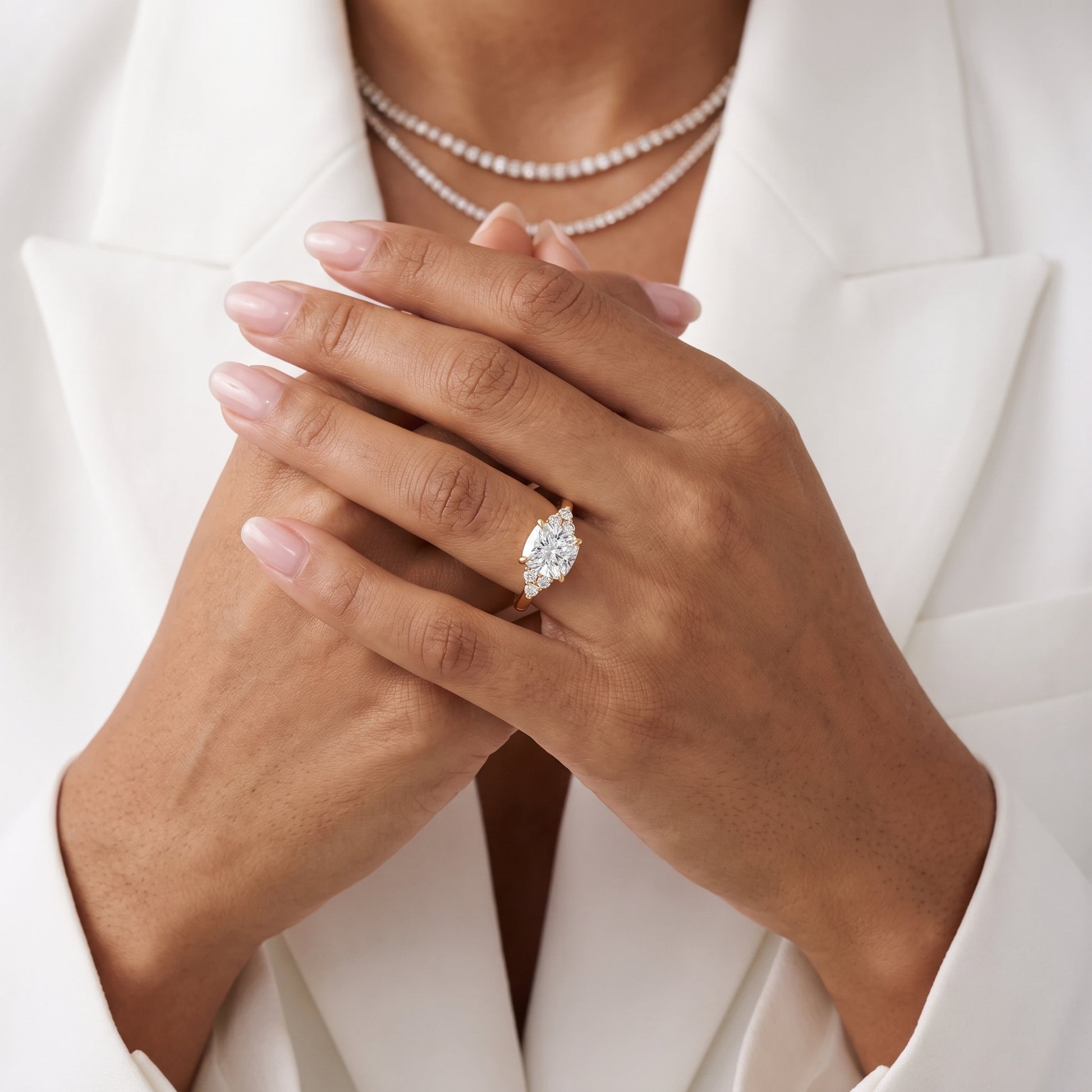 Anya Sidestone Cluster Cushion Diamond Ring in Yellow Gold - model.jpg
