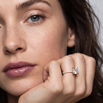 Juna French Pavé Solitaire Cushion Diamond Engagement Ring in Rose Gold - model.jpg