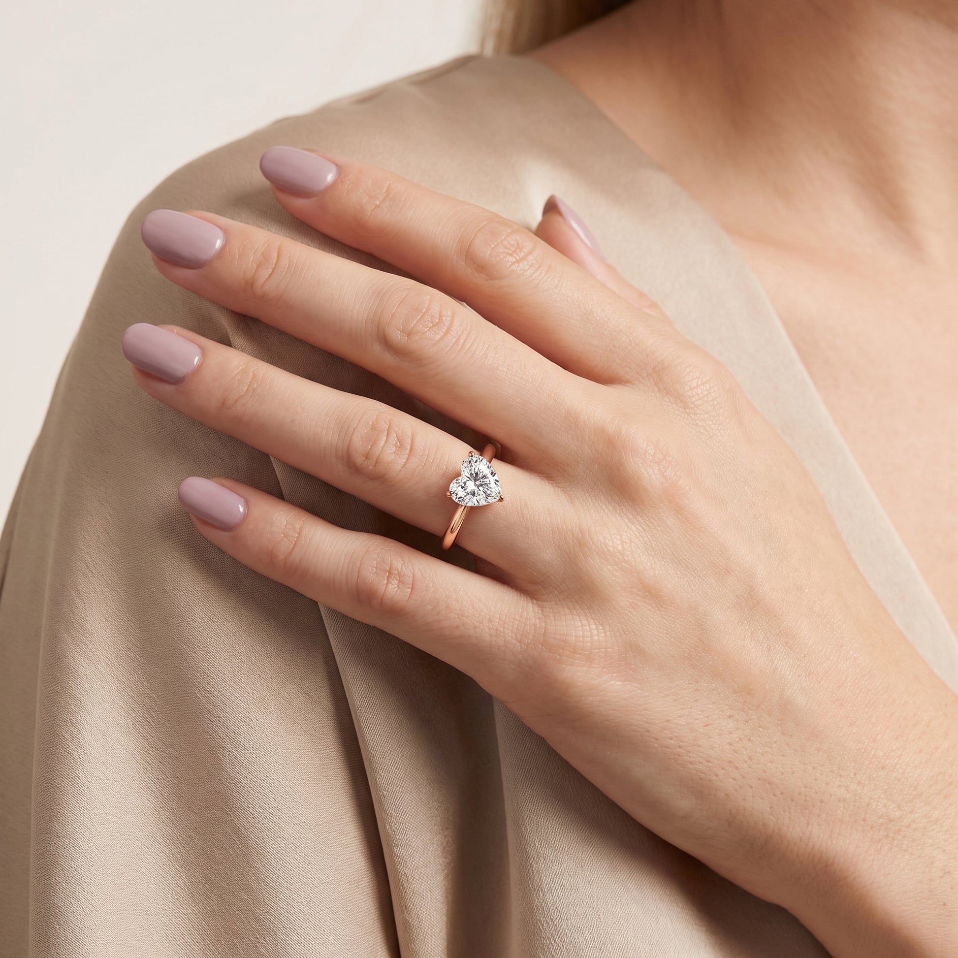Evie Solitaire Six-Prong Heart Diamond Engagement Ring in Rose Gold - model.jpg