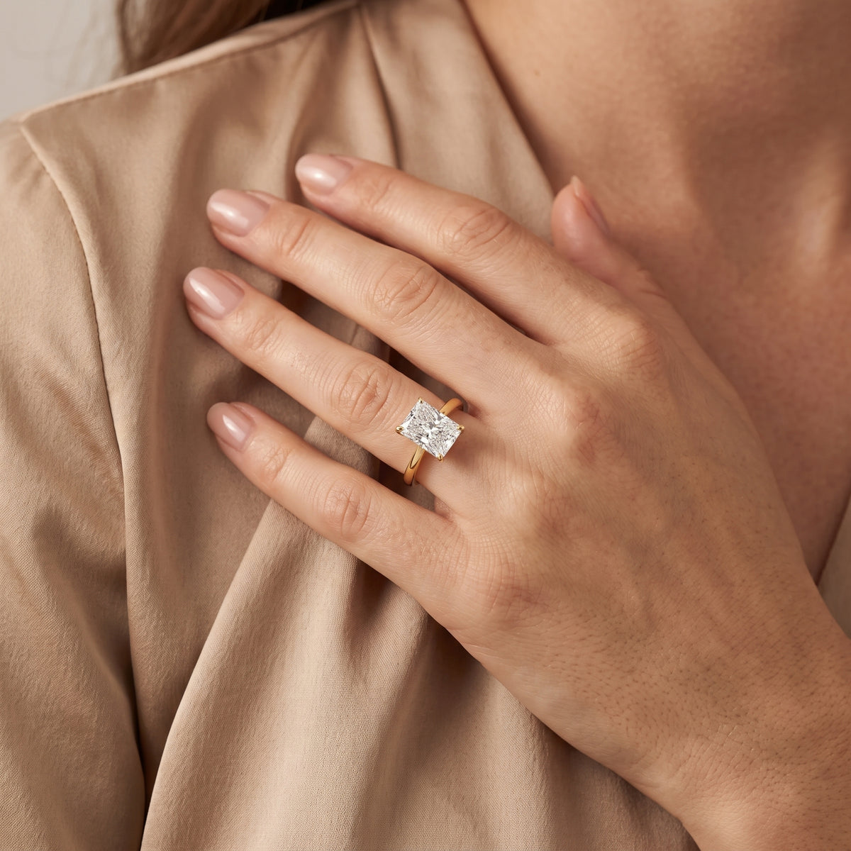 Kalia Knife Edge Solitaire Radiant Diamond Engagement Ring in Yellow Gold - model.jpg