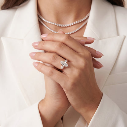 Faye Three-Stone Trellis Marquise Diamond Ring in Rose Gold - model.jpg