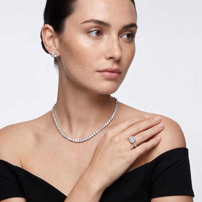 Cora Bezel Pavé Cushion Diamond Ring in Silver - model.jpg