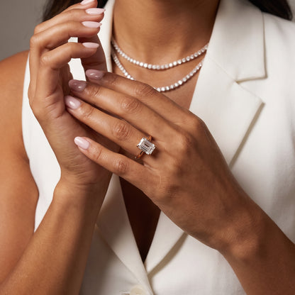 Amira Six-Prong Solitaire Emerald Diamond Engagement Ring in Rose Gold - model.jpg