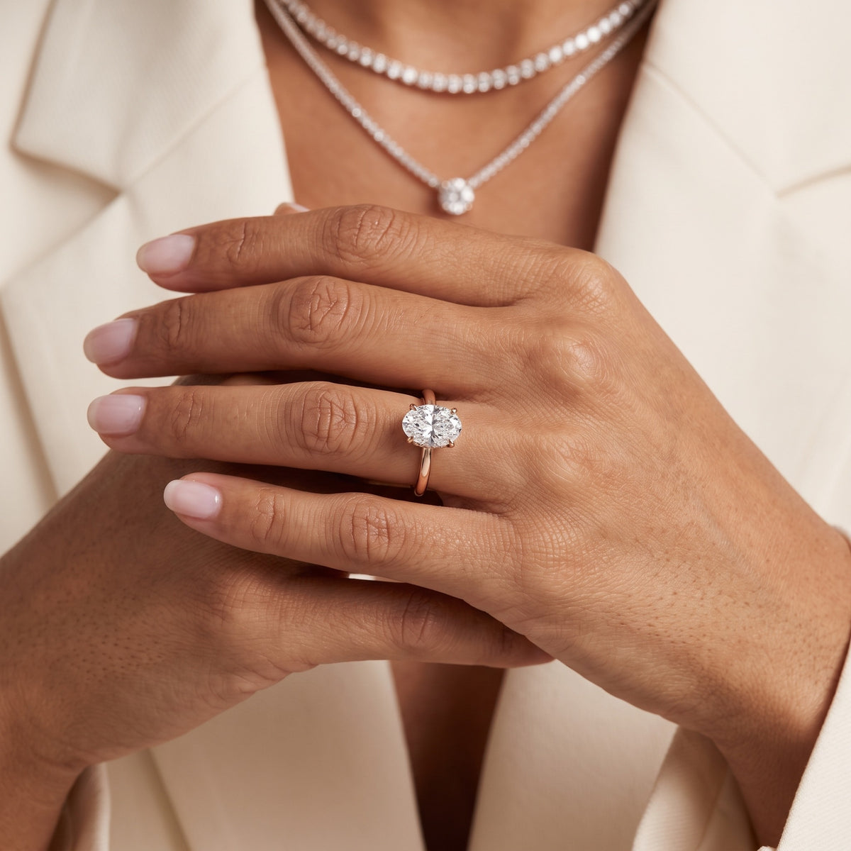 Charlotte Charm Solitaire Oval Diamond Engagement Ring in Rose Gold - model.jpg