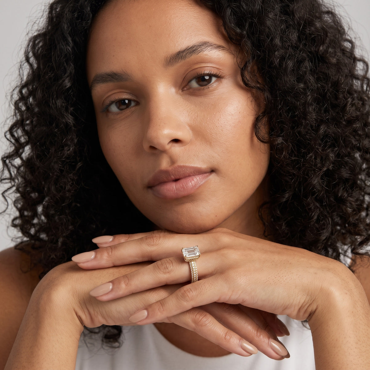 Mira Hidden Halo Micropavé Emerald Diamond Engagement Ring in White Gold - model.jpg
