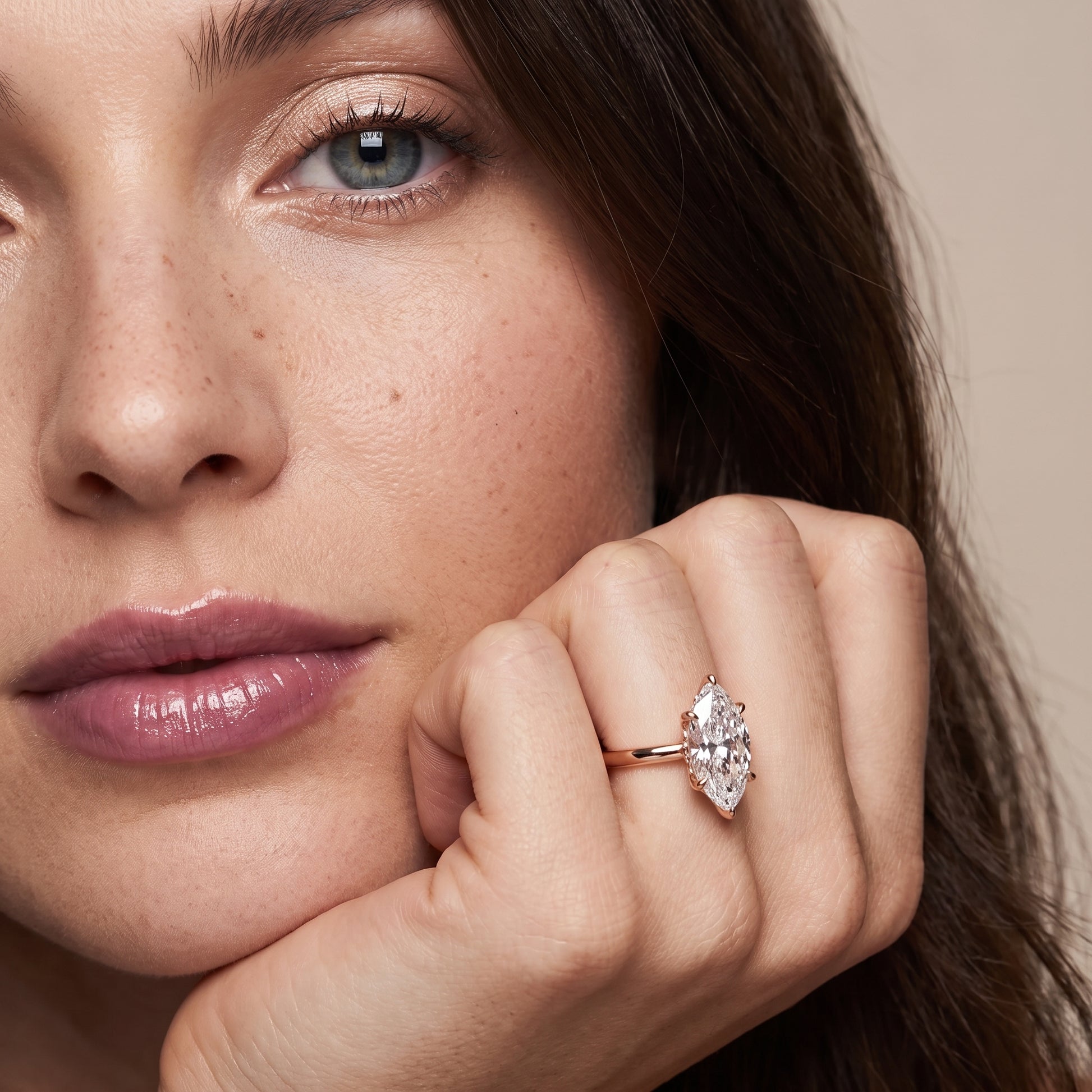 Amaya Hidden Halo Marquise Diamond Ring in Rose Gold - model.jpg