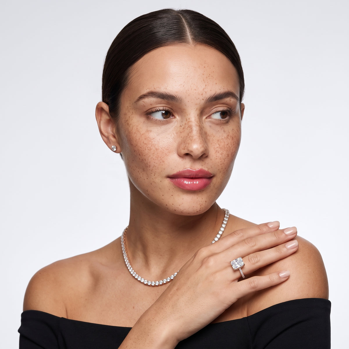 Celeste Hidden Halo Pavé Radiant Diamond Engagement Ring in Rose Gold - model.jpg