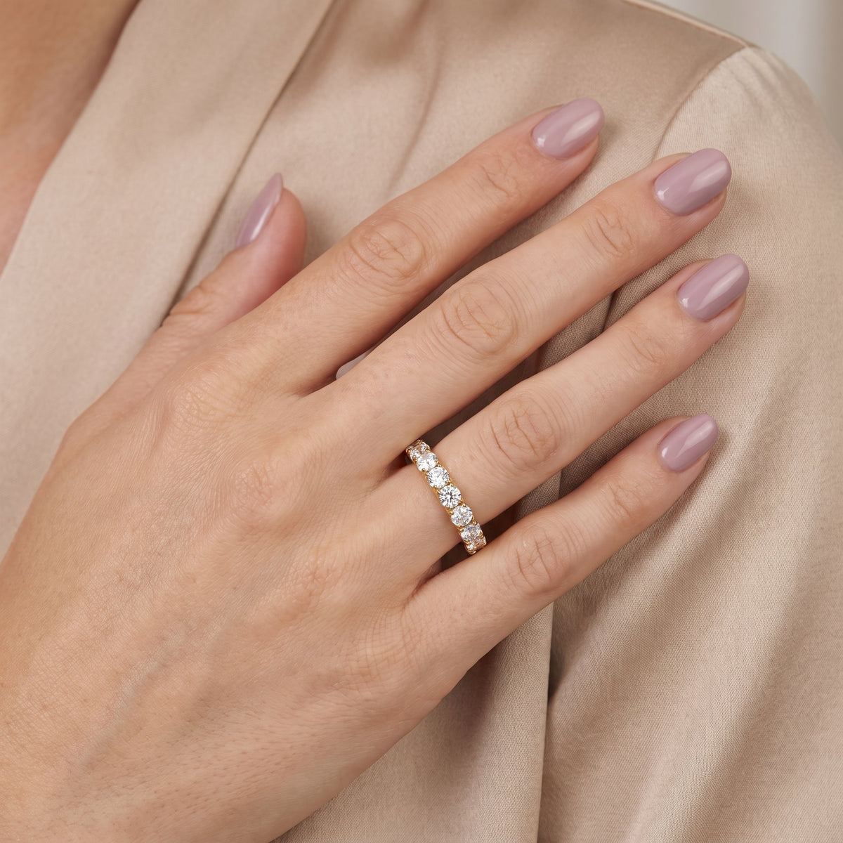 Joelle Shared Prong Round Diamond Half Eternity Band in Yellow Gold - model.jpg