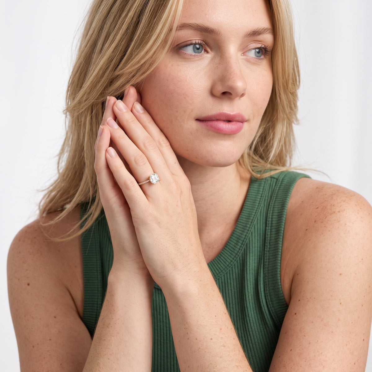 Mona Micropavé Asscher Diamond Engagement Ring in White Gold - model.jpg