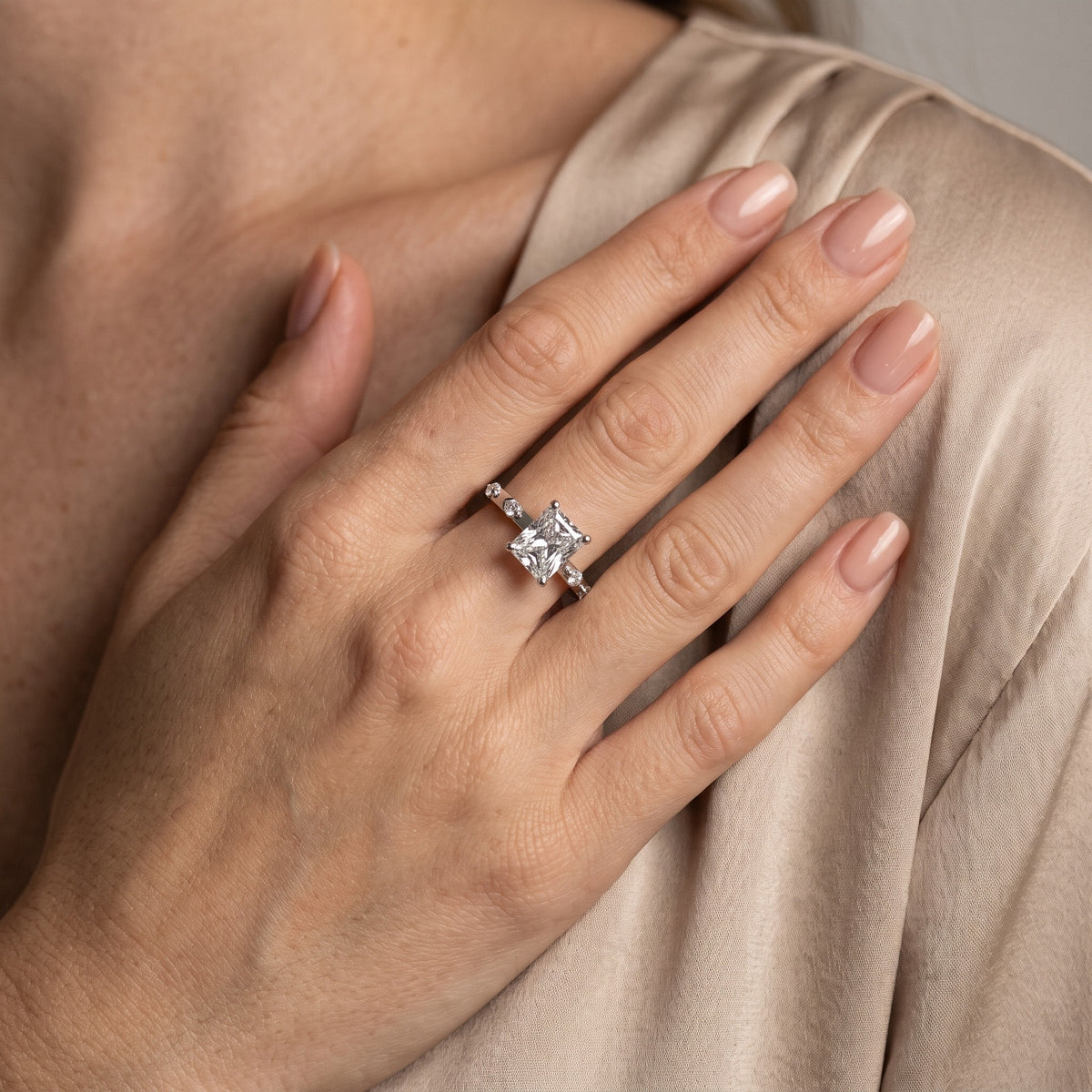 Elena Radiance Radiant Diamond Engagement Ring in White Gold - model.jpg