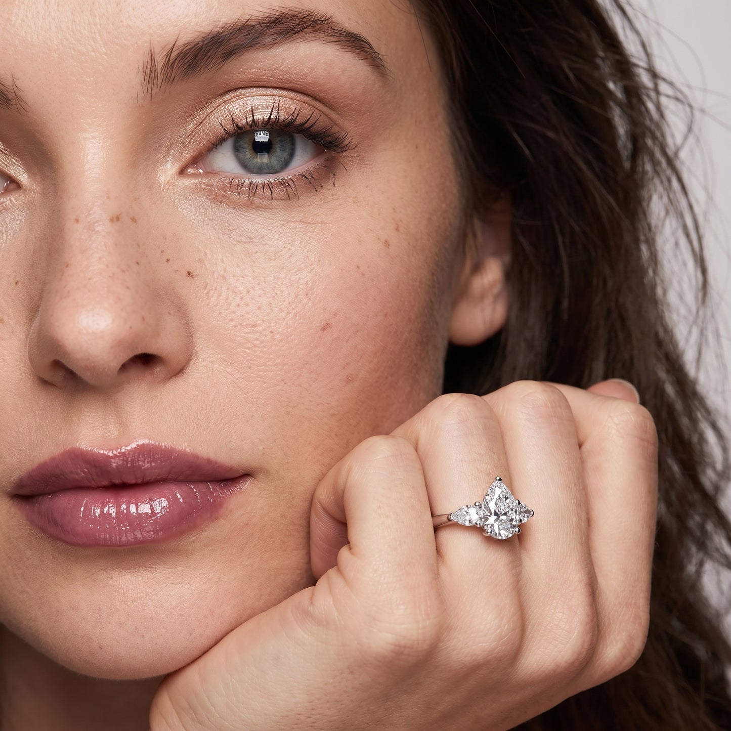 Mirabel Three-Stone Pear Diamond Engagement Ring in White Gold - model.jpg