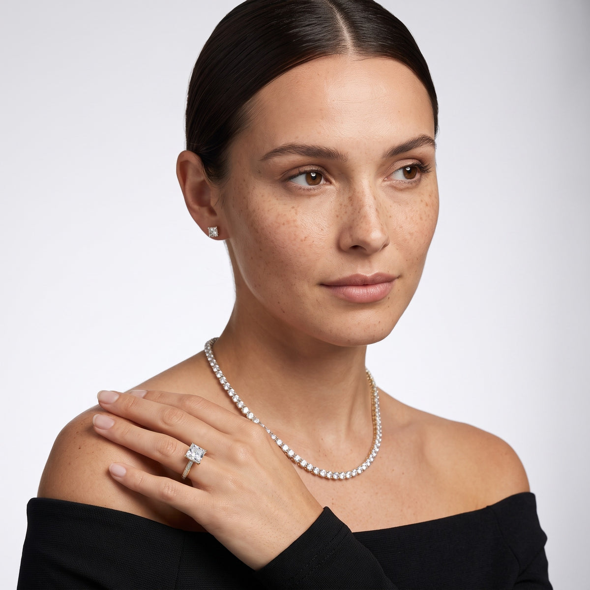 Freja Channel Set Princess Diamond Engagement Ring in Rose Gold - model.jpg