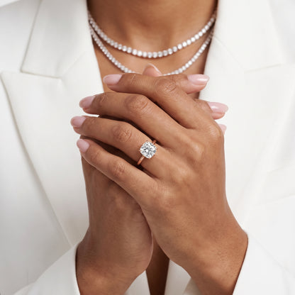 Evie Solitaire Six-Prong Cushion Diamond Engagement Ring in Rose Gold - model.jpg