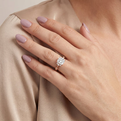 Naomi Vintage Milgrain Radiant Diamond Engagement Ring in Rose Gold - model.jpg