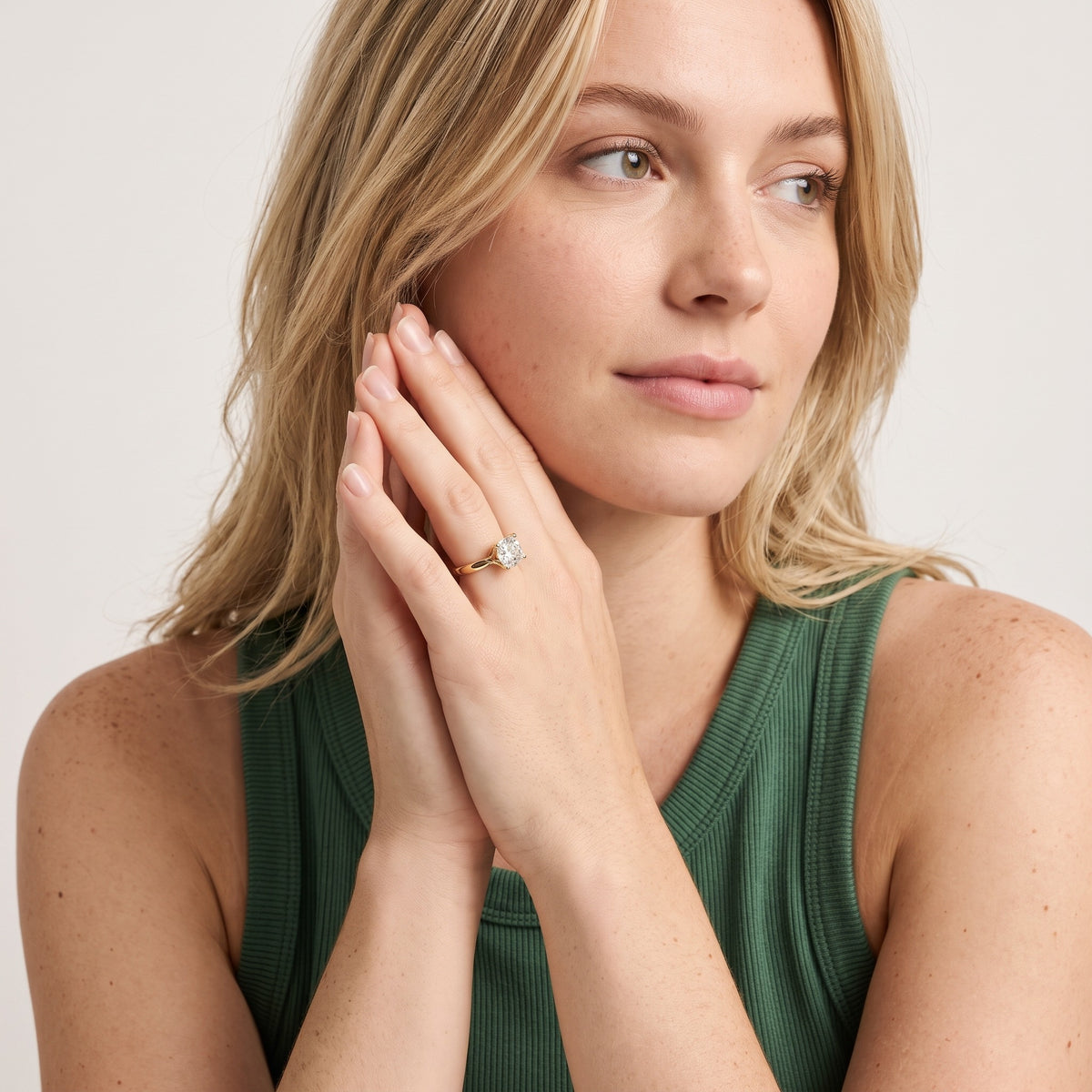 Emeline Solitaire Cathedral Cushion Diamond Engagement Ring in Yellow Gold - model.jpg