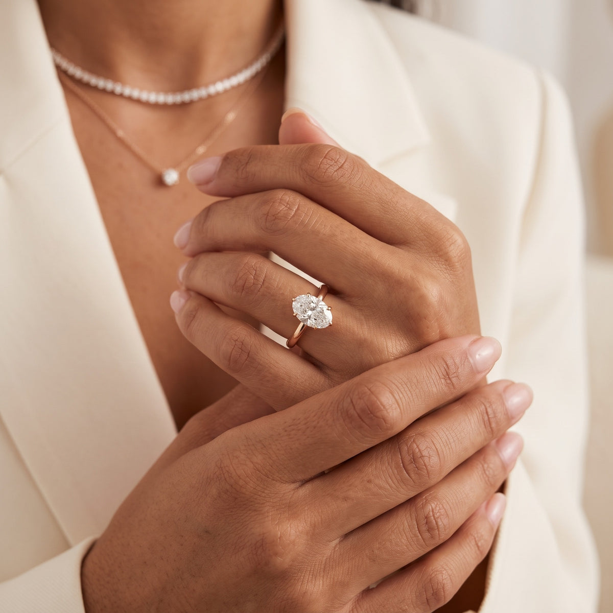 Serena Blossom Solitaire Oval Diamond Engagement Ring in Rose Gold - model.jpg