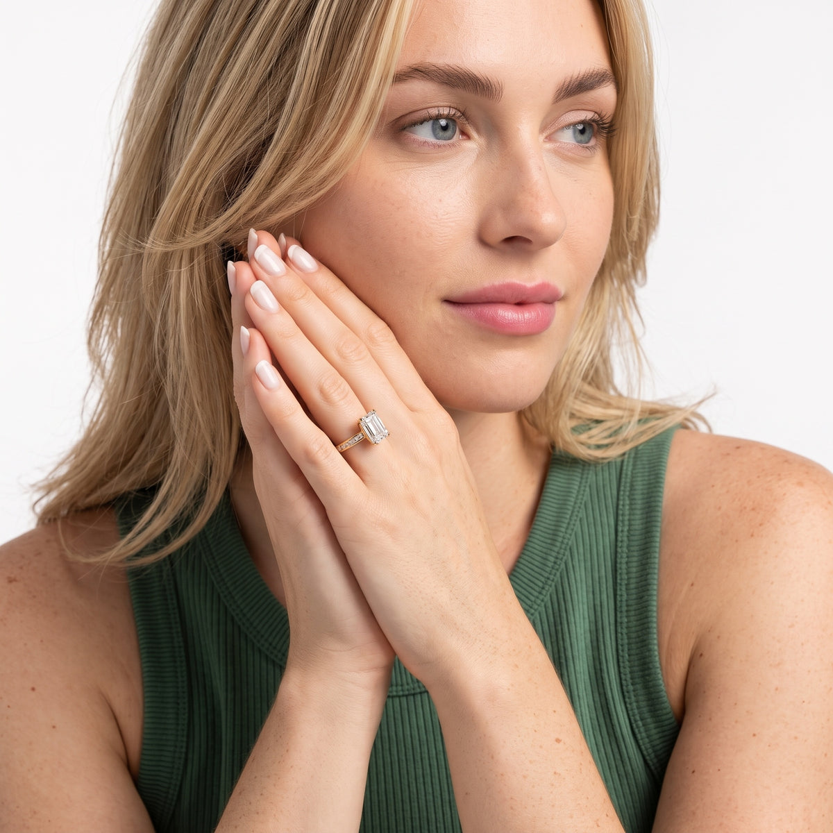 Solano Channel Set Emerald Diamond Engagement Ring in White Gold - model.jpg