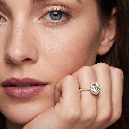 Willa Halo Micropavé Round Diamond Engagement Ring in Yellow Gold - model.jpg