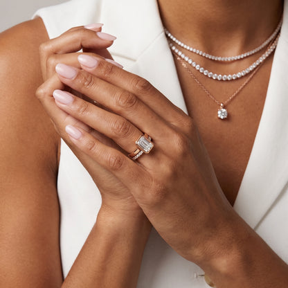 Ayla Bezel Bypass Emerald Diamond Ring in Rose Gold - model.jpg