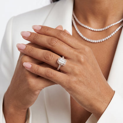 Bella Halo Pavé Emerald Diamond Engagement Ring in Rose Gold - model.jpg