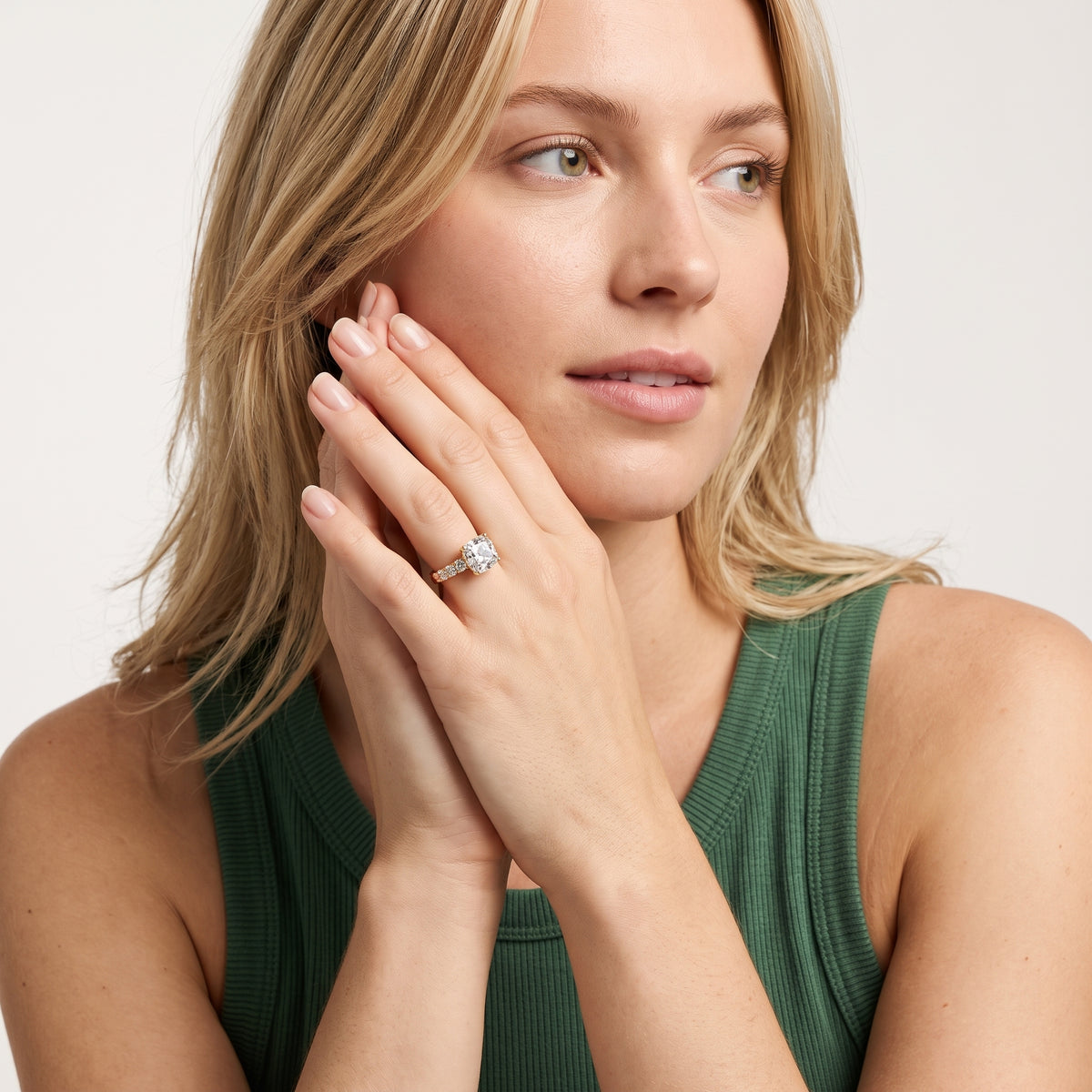 Emilia Pavé Cushion Diamond Engagement Ring in Silver - model.jpg