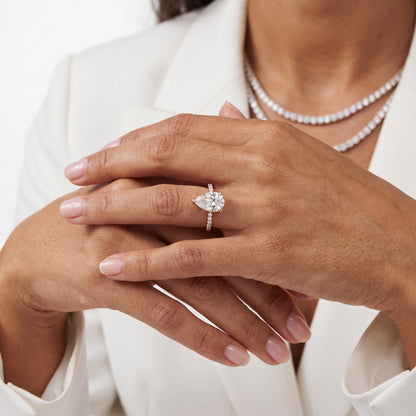 Rosie Solitaire Basket Pear Diamond Engagement Ring in Rose Gold - model.jpg