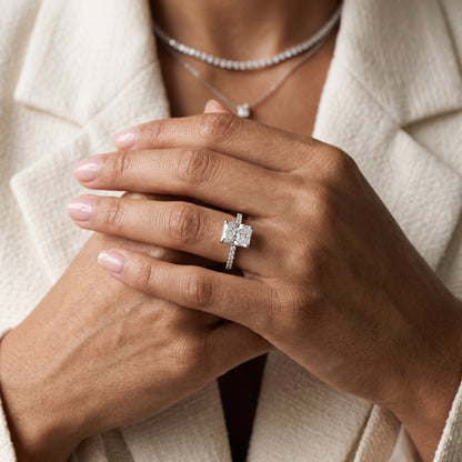 Annabel Pavé Solitaire Radiant Diamond Engagement Ring in Platinum - model.jpg