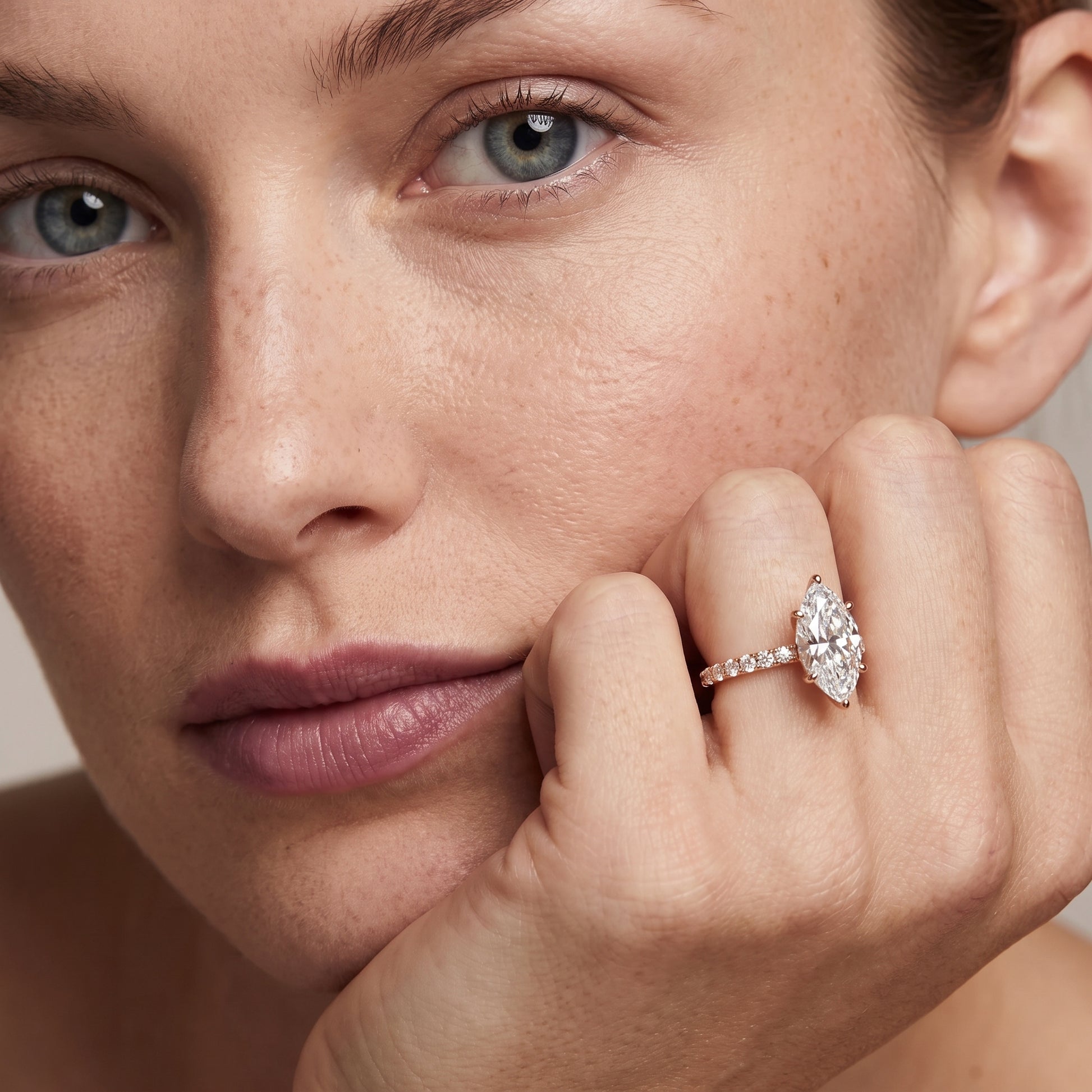 Aisha Pavé Solitaire Marquise Diamond Engagement Ring in Rose Gold - model.jpg