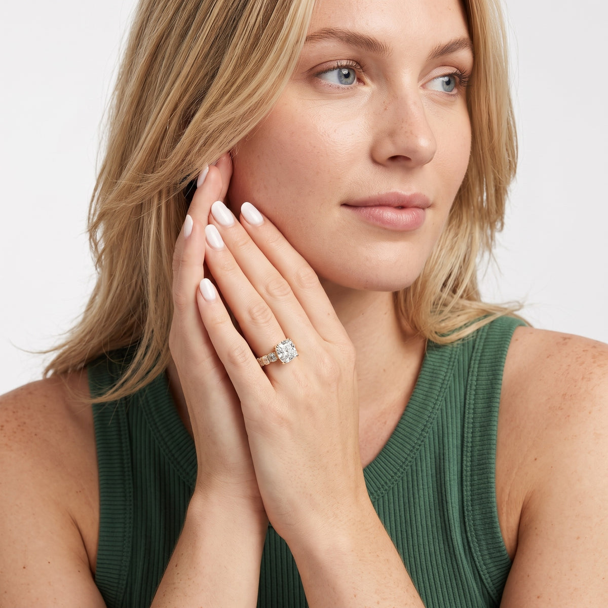 Carol Half Bezel Cushion Diamond Engagement Ring in Rose Gold - model.jpg