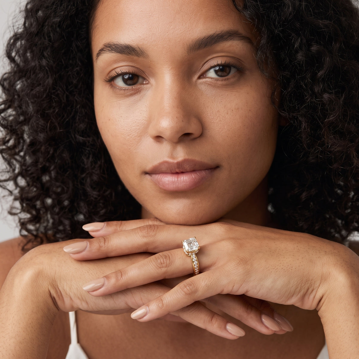 Ione Hidden Halo Pavé Asscher Diamond Engagement Ring in Rose Gold - model.jpg