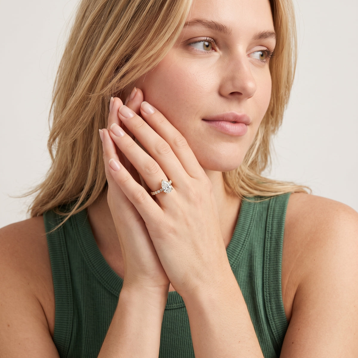 Lilia Beaded Pavé Pear Diamond Engagement Ring in White Gold - model.jpg
