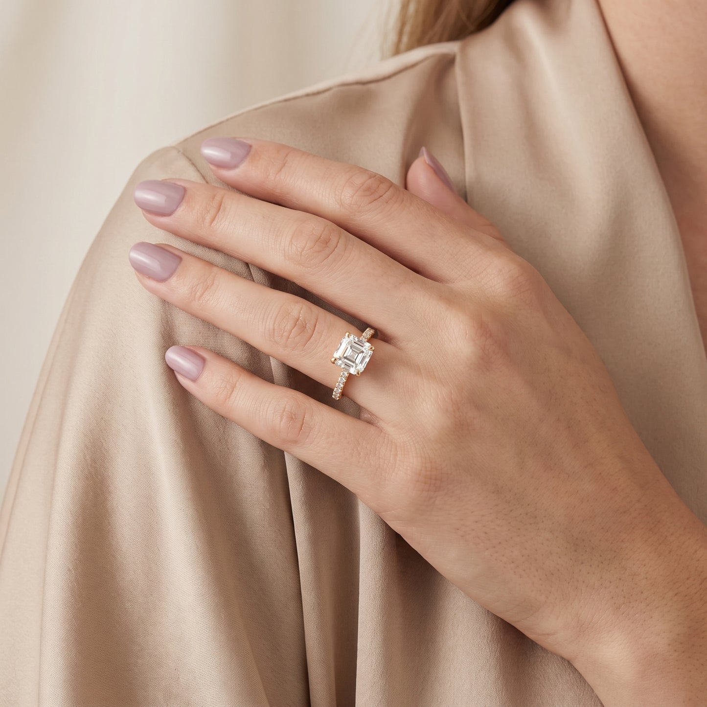 Maya Hidden Halo Pavé Asscher Diamond Engagement Ring in Yellow Gold - model.jpg