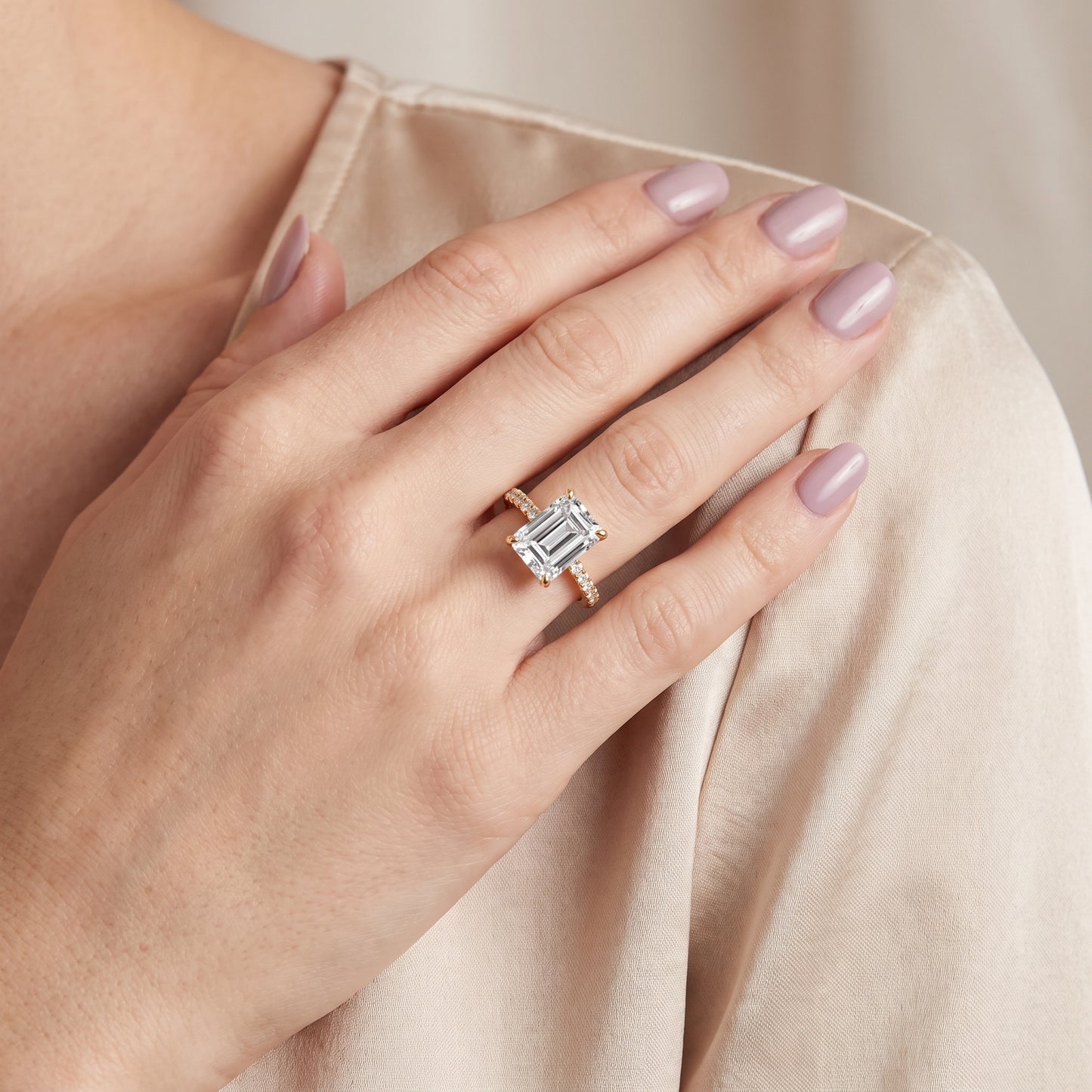 Ione Solitaire Pavé Emerald Diamond Engagement Ring in Yellow Gold - model.jpg