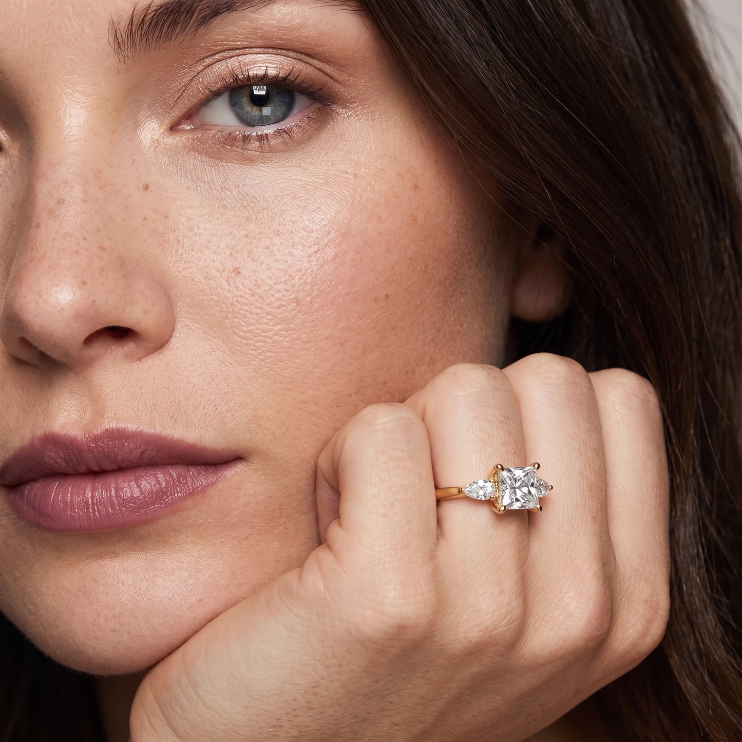 Faye Three-Stone Trellis Princess Diamond Ring in Yellow Gold - model.jpg