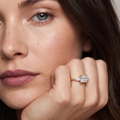Faye Three-Stone Trellis Princess Diamond Ring in Yellow Gold - model.jpg