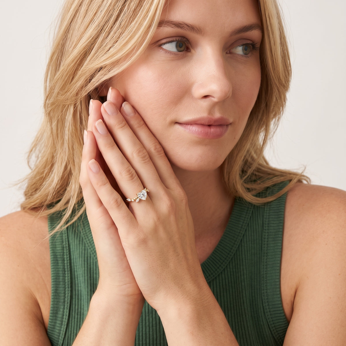 Vivian Leaf Heart Diamond Engagement Ring in Silver - model.jpg