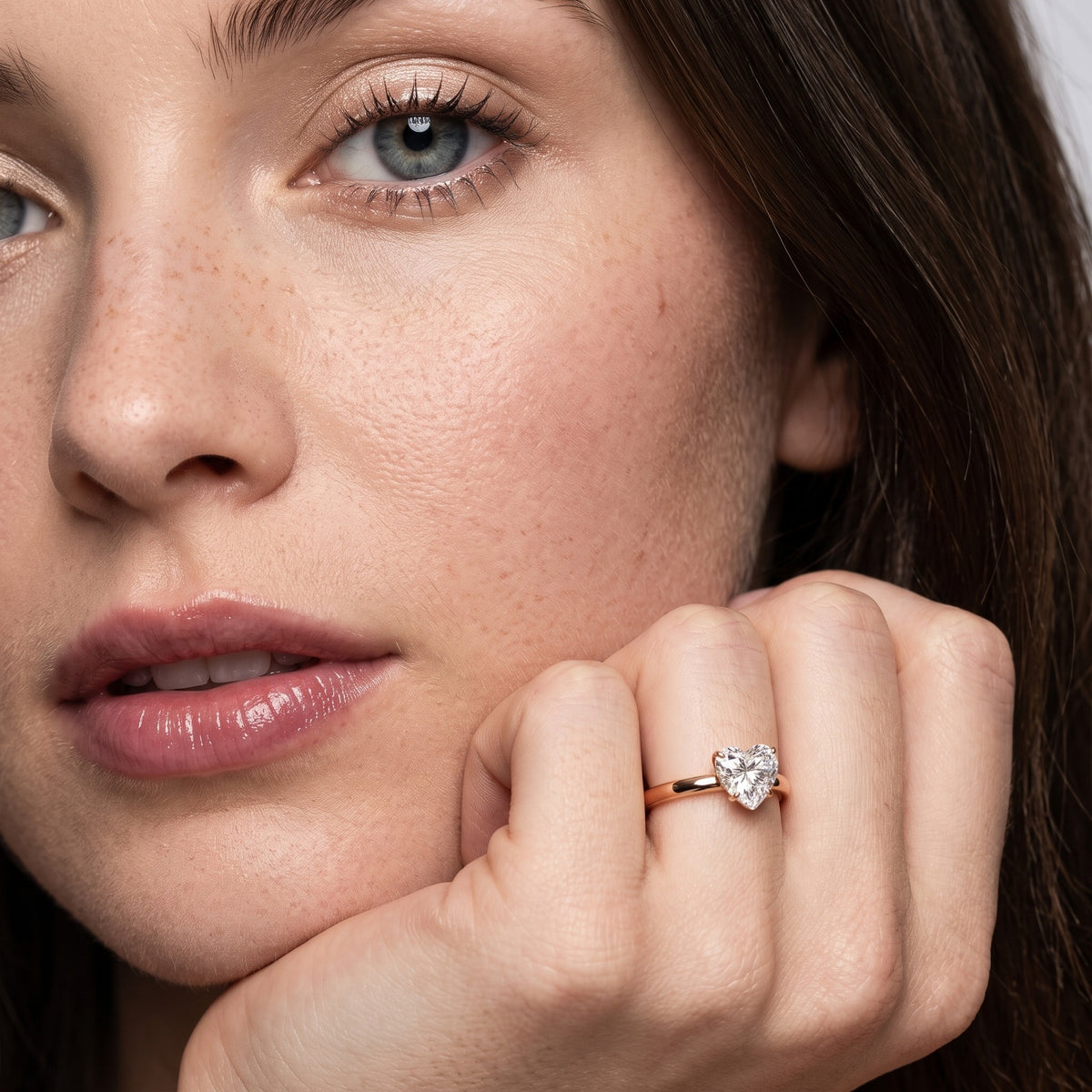 Serena Blossom Solitaire Heart Diamond Engagement Ring in Rose Gold - model.jpg