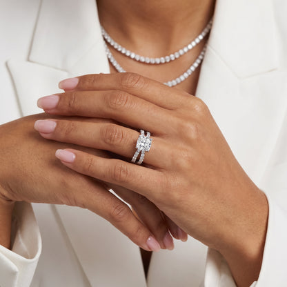 Lior Criss Cross Pavé Cushion Diamond Engagement Ring in Silver - model.jpg