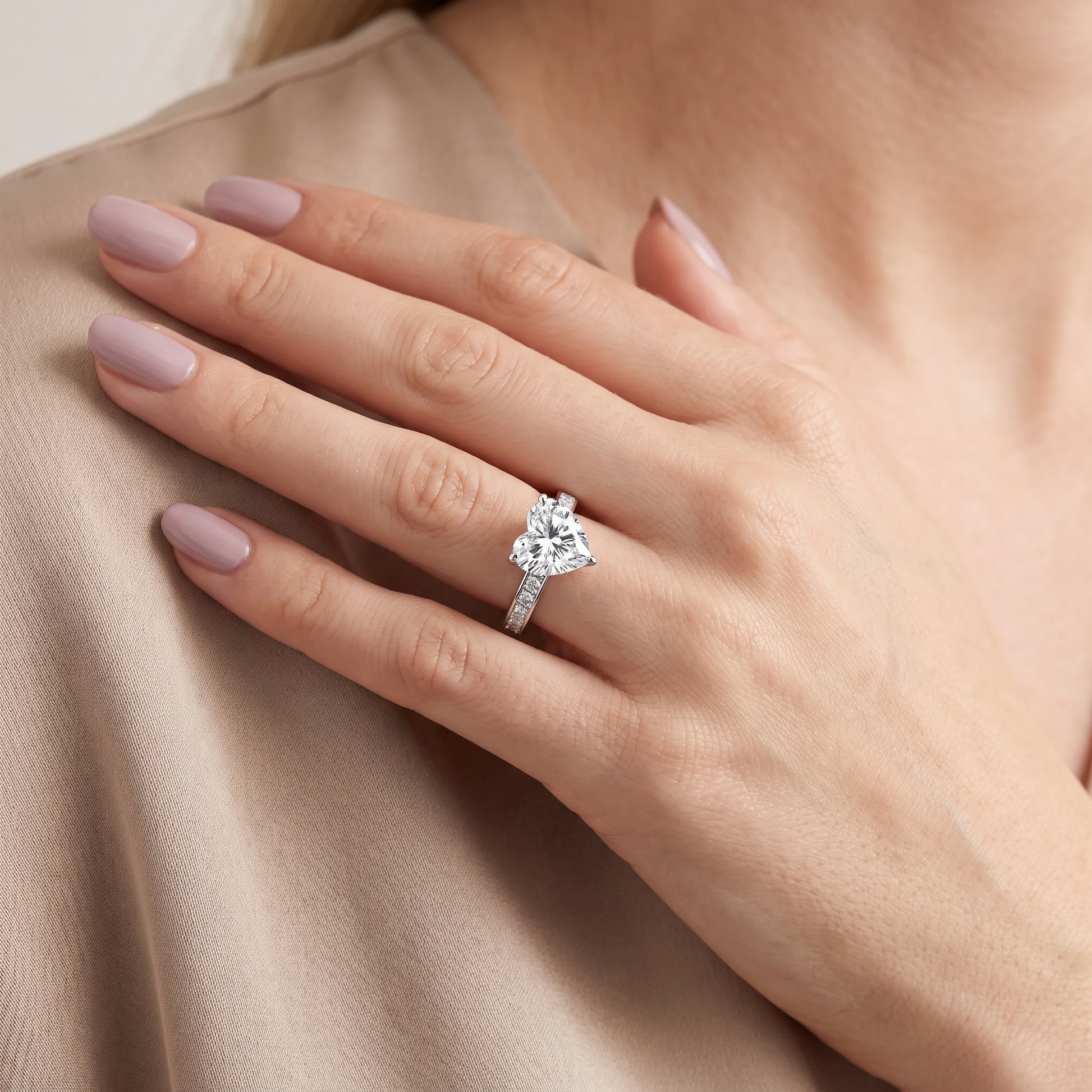 Brielle Channel Set Solitaire Heart Diamond Ring in Silver - model.jpg