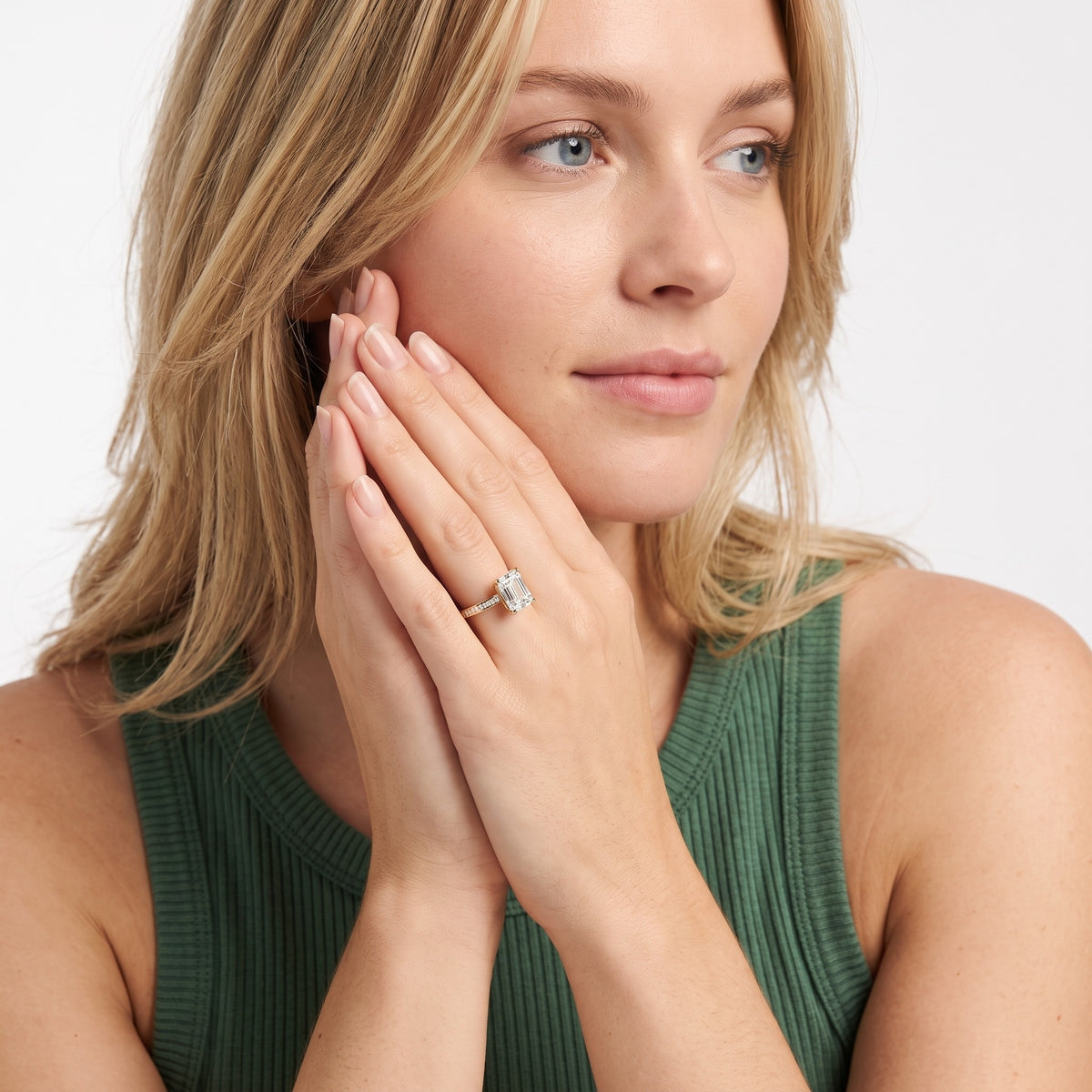 Freja Channel Set Emerald Diamond Engagement Ring in White Gold - model.jpg