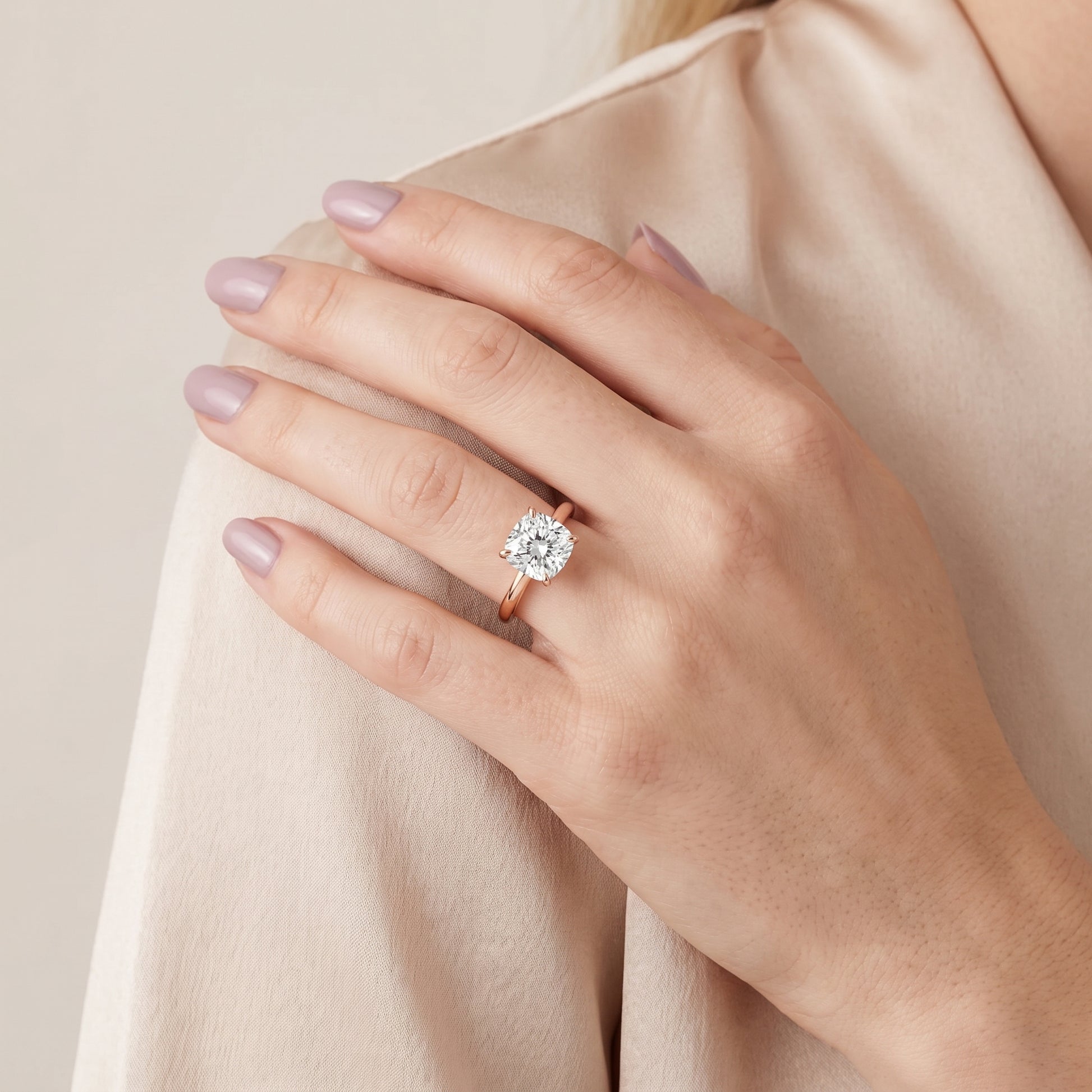 Lyla Petite Solitaire Cushion Diamond Engagement Ring in Rose Gold - model.jpg