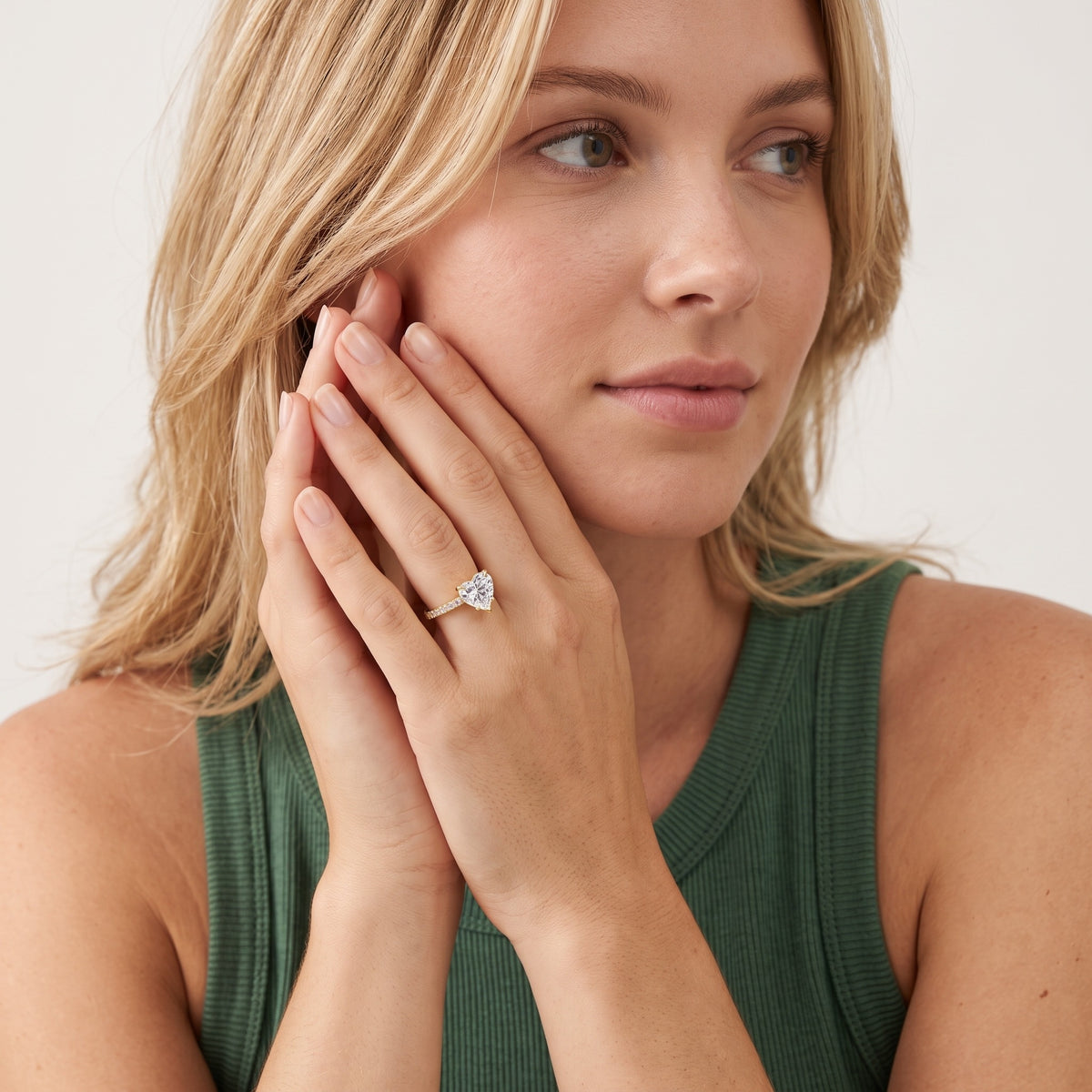 Elsa Cathedral Pavé Heart Diamond Engagement Ring in Rose Gold - model.jpg