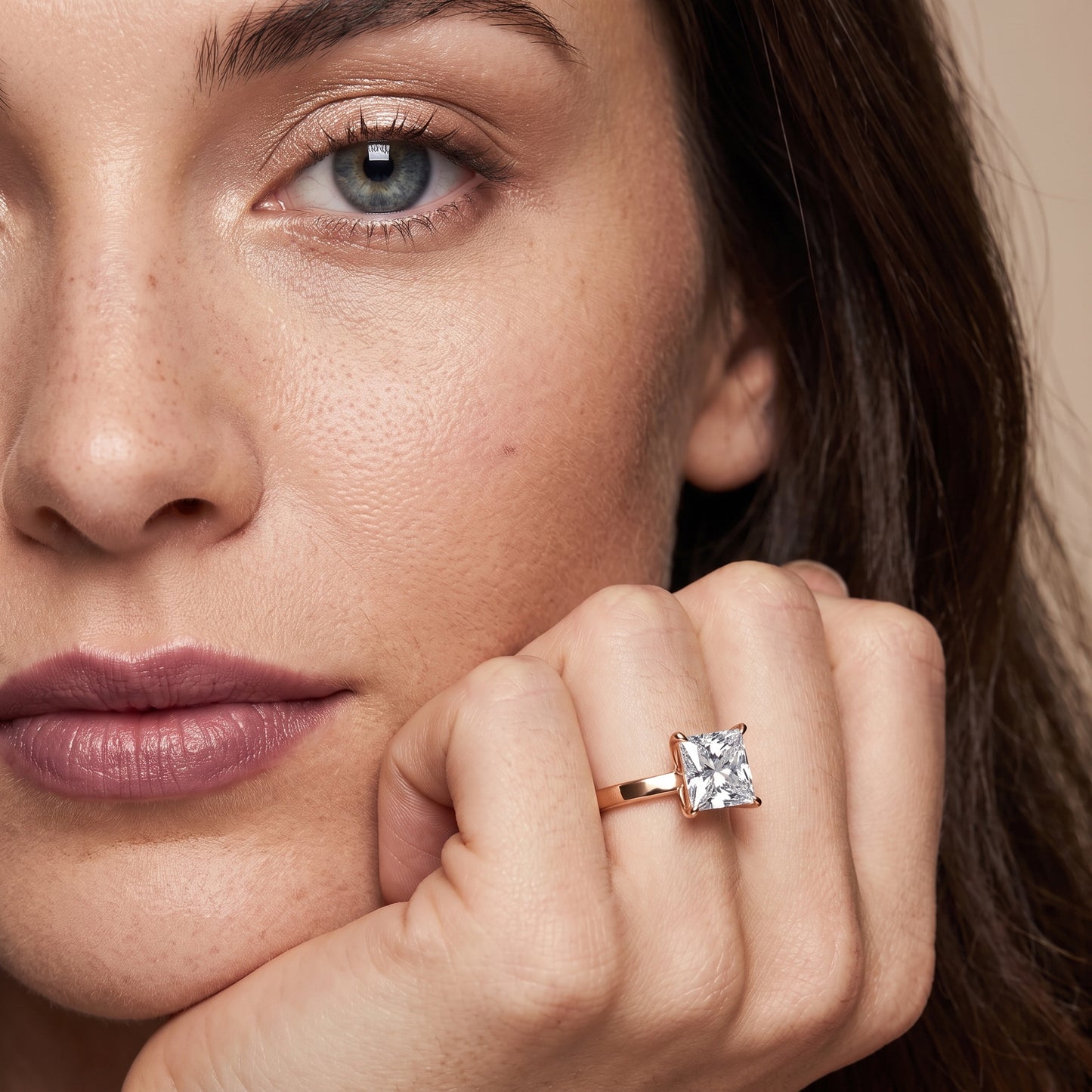 Kaia Solitaire Princess Diamond Ring in Rose Gold - model.jpg