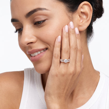 Mara Sidestone Baguette Accent Cushion Diamond Engagement Ring in Rose Gold - model.jpg